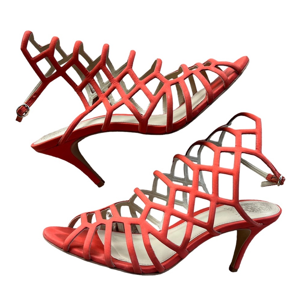 Vince Camuto Paxton Caged Heels - Tangerine Strappy Sandals - Size 9